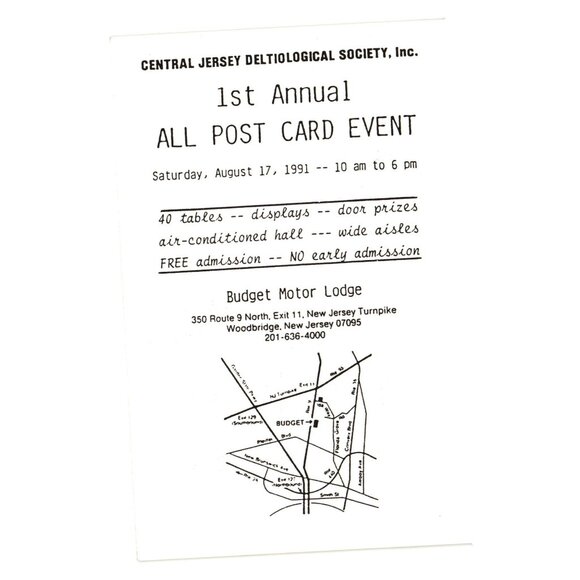 Central Jersey Deltiological Society 1st Annual Postcard Event 1991 Advertising - Picture 1 of 2